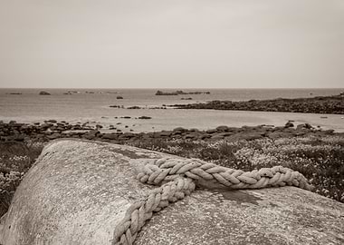Sepia Boat and Rope by the Sea