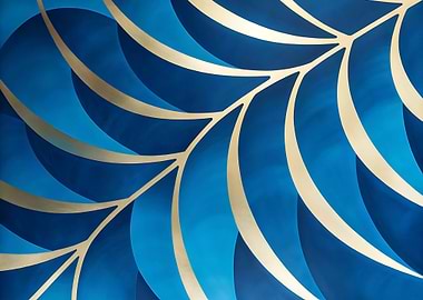 Abstract Blue and Gold Leaf Pattern