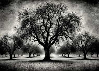 Monochrome Orchard Landscape