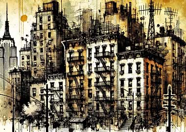 Urban Cityscape Watercolor Sketch