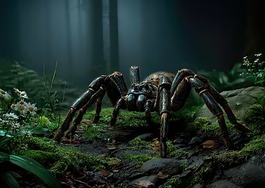 Giant Spider in Misty Forest