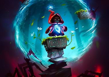 Mystical Red Hooded Figure with Crystal