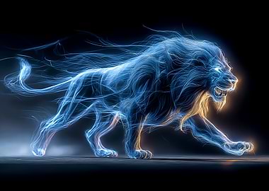 A Lion Outlined With Lines of Light