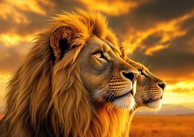 Lion and Lioness at Sunset