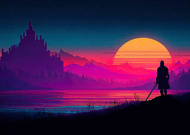 Synthwave Knight Landscape