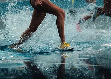 Steeplechase Runner Splashing Through Water