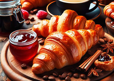 Croissants, Coffee, and Jam Still Life