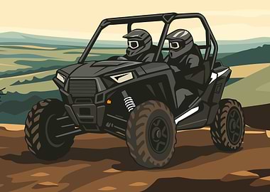 Off-Road Vehicle with Two Riders Vector Art