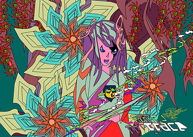 Abstract Anime Girl with Floral Background