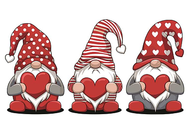 Three Valentine's Day Gnomes with Hearts