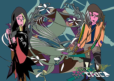 Two Characters with Weapons Digital Art