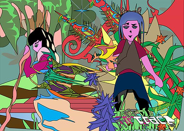 Abstract Cartoon with Two Figures