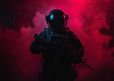 Astronaut Soldier in Red Smoke