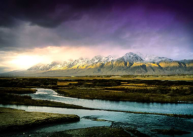 Mountain Landscape – River Valley Stormy Sky
