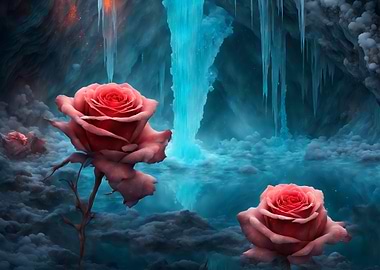 Roses in an icy landscape