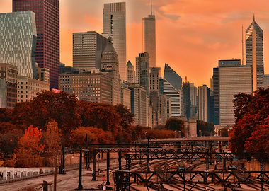 Chicago Skyline at Sunset