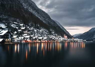 Hallstatt Austria Winter Lake Reflection