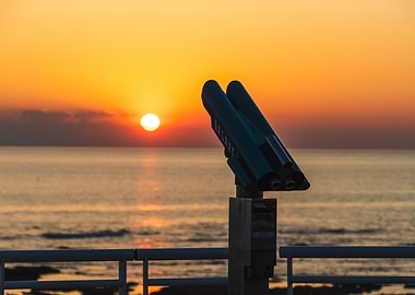 Sunset Seascape with Telescope