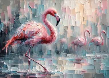 Flamingo Painting with Impasto Texture