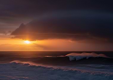 Iceland - Sunset over ocean waves