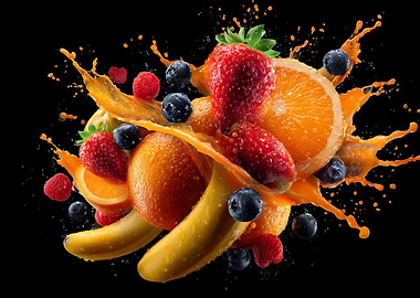 Fruit Splash on Black Background