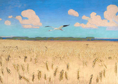 Wheat Field with Bird Painting