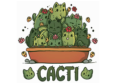 Cacti Cats Cartoon Illustration