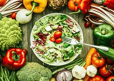 Fresh Salad and Vegetables Still Life