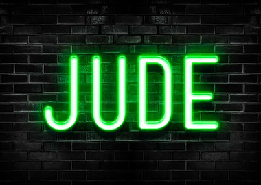 JUDE Neon Sign on Brick Wall