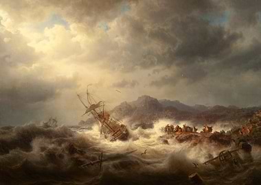 Shipwreck in Stormy Seas Painting