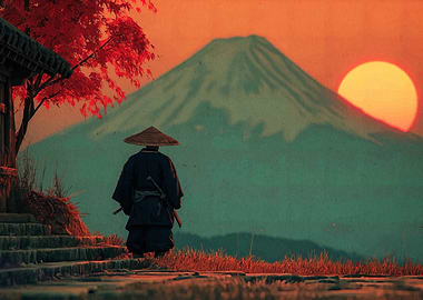 Samurai at Mount Fuji Sunset
