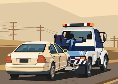 Tow Truck and Car Illustration Vector Art