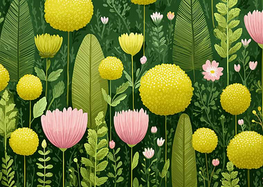 Floral Pattern with Yellow and Pink Flowers