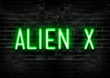 Alien X Neon Sign on Brick