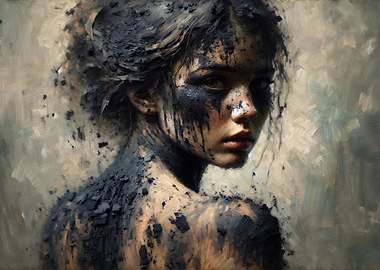 In the Storm of Life - A Portrait Paiting of a Girl covered with Mud
