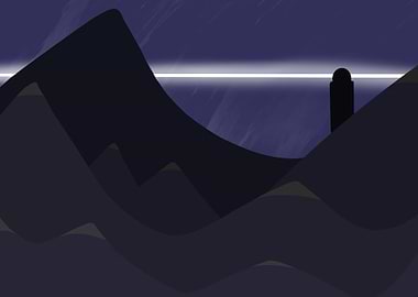 Nighttime Mountain Landscape with Tower