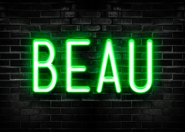 Green Neon 'BEAU' on Brick Wall