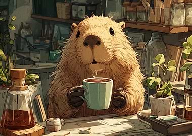 Capybara with Coffee Cup Illustration