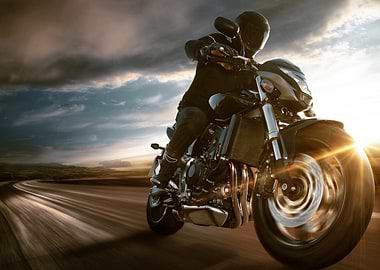 Motorcycle Rider on Open Road