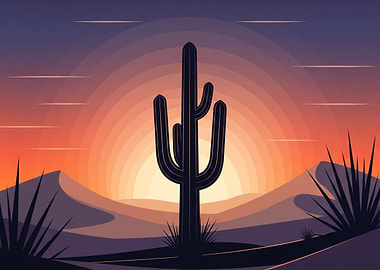 Desert Sunset with Cactus Silhouette