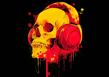 Skull with Headphones - Abstract Art