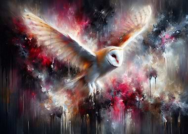 Abstract Barn Owl in Flight Painting