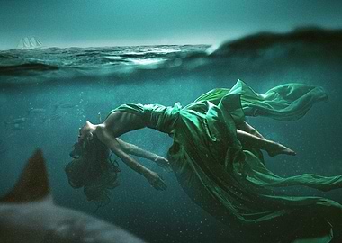 Underwater Woman with Shark