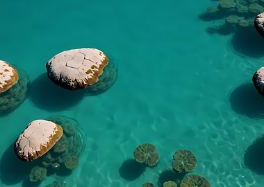 Lily Pads and Rocks in Water