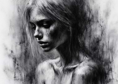 Gravity of love - Monochrome charcoal Portrait Drawing of a Woman