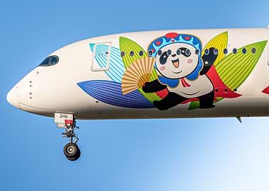 Sichuan Airlines A350-900 in flight, with panda livery