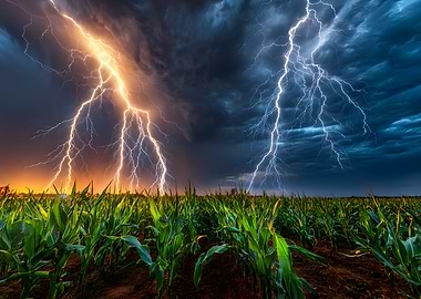 Lightning Storm Over Cornfield