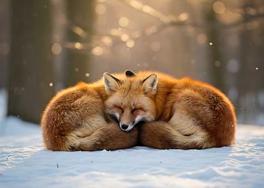 Two Foxes Sleeping in the Snow