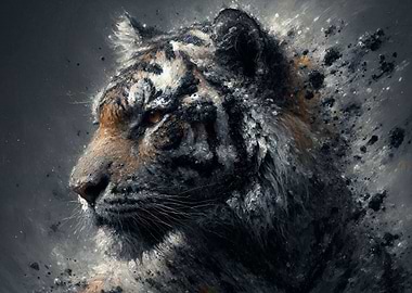 Abstract Tiger Portrait Painting with Oil and Charcoal