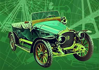 Vintage Car on Green Background